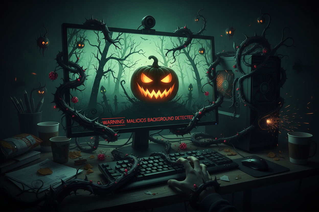 Computer nach dem Herunterladen eines Halloween-Hintergrundbildes gehackt