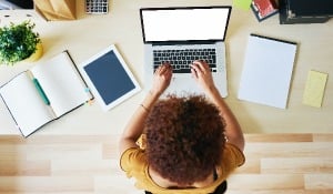 Woman writing press release