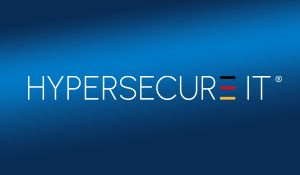 Hypersecure IT-Logo auf blauem Hintergrund