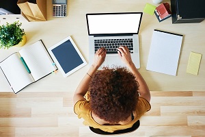 Woman writing a press release